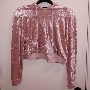 Cropped Crushed Velvet Hoodie